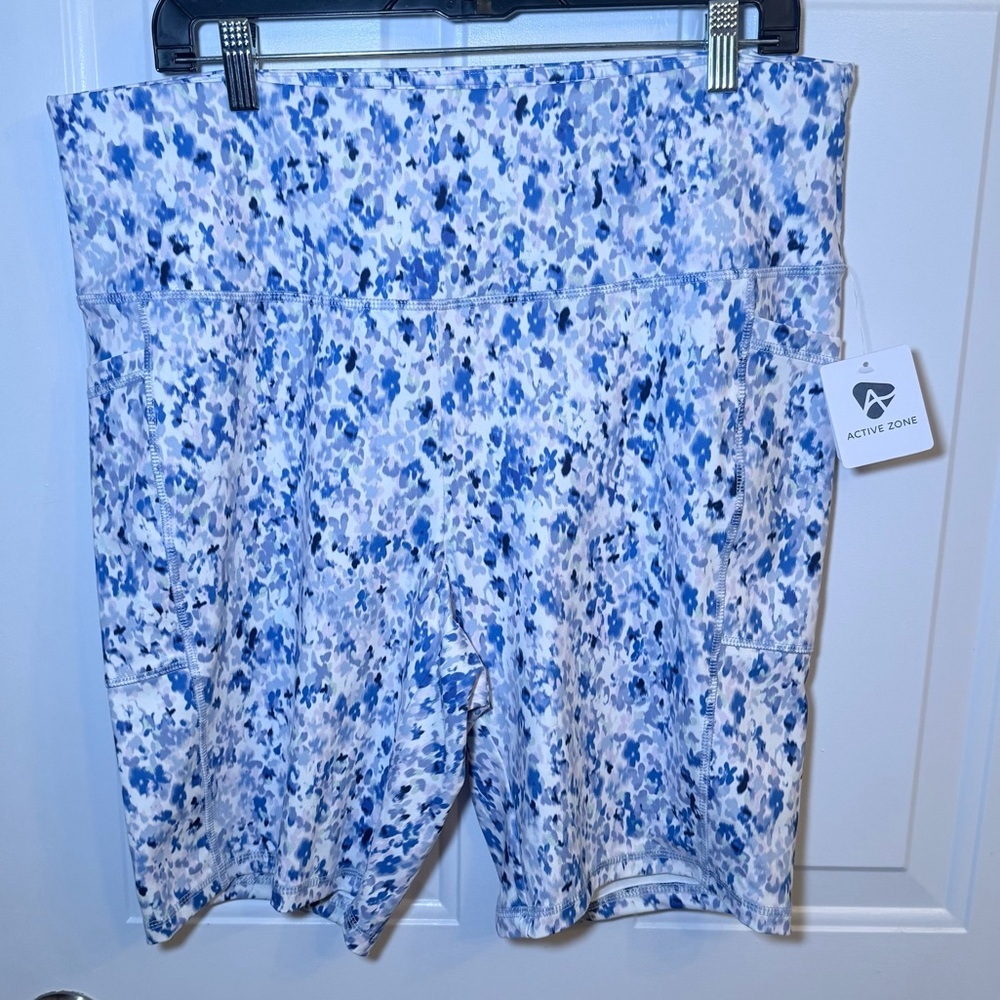 Active Zone Blue Floral High-Rise Bike Shorts